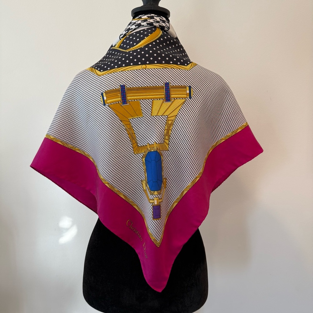 Authentic Christian Dior Pink and Gold Silk Scarf - Picture 7 of 9